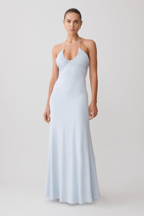 Maely Gathered Slinky Maxi Dress - Pale Blue