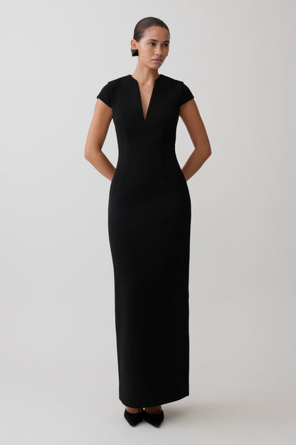 Briella V Neck Suiting Maxi Dress - Black