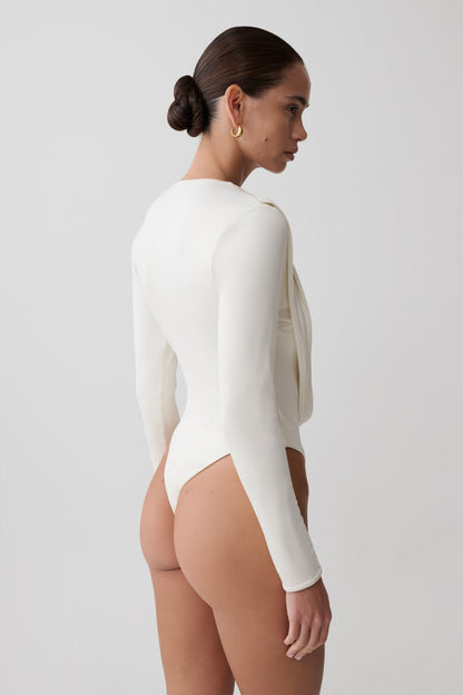 Ren Cowl Long Sleeve Slinky Bodysuit - Ivory