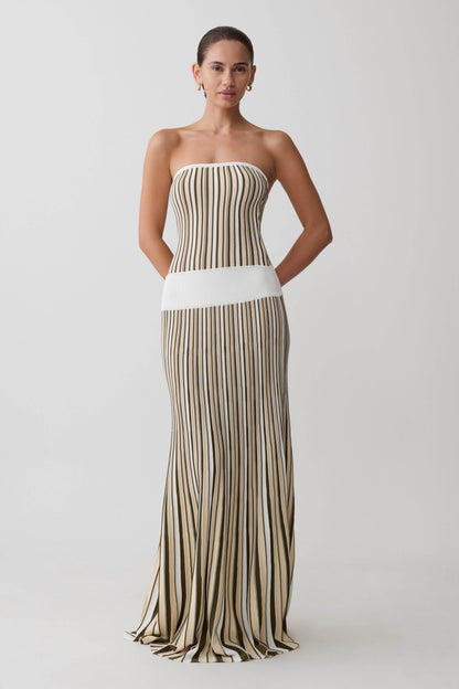 Joyce Stripe Maxi Knit Dress - Khaki/Ivory