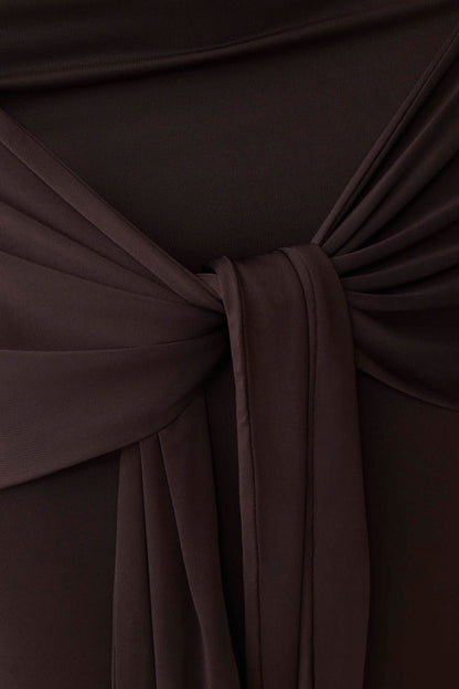 Maiara Shortsleeve Slinky Tie Maxi Dress - Chocolate