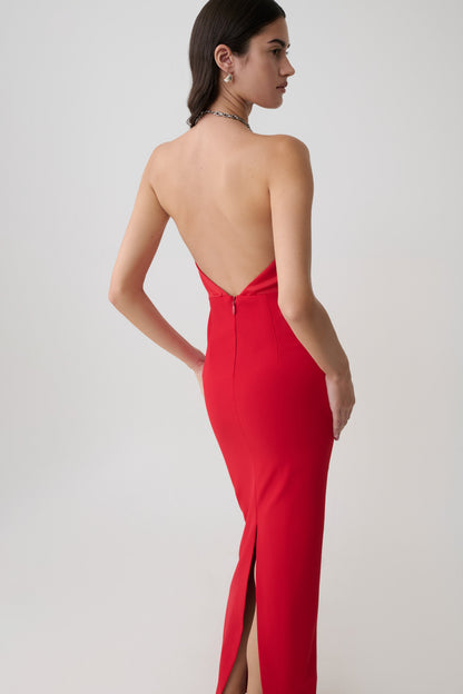 Elina Satin Necklace Maxi Dress - Red