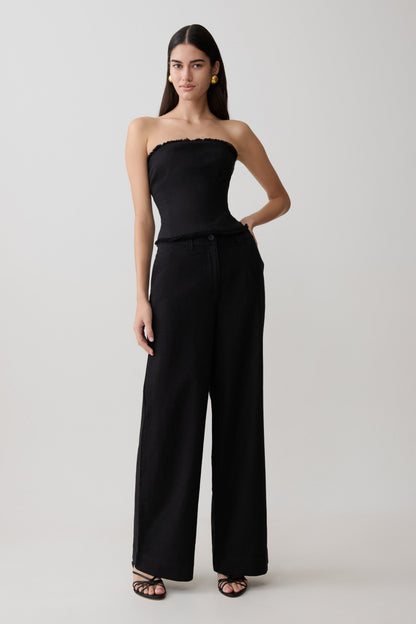 Annie Strapless Tie Back Linen Top - Black