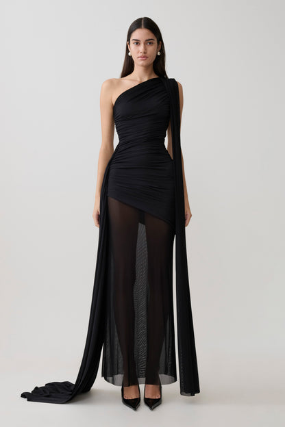 Asher Slinky One Shoulder Maxi Dress - Black