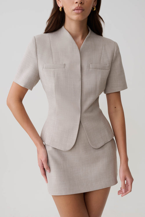 Laila Suiting Short Sleeve Top - Grey
