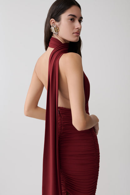 Giannie Draped Midi Dress - Merlot