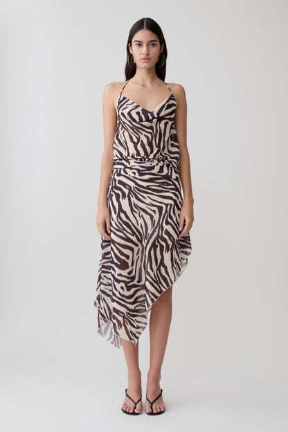 Lana Low Back Chiffon Top - Abstract Zebra Print