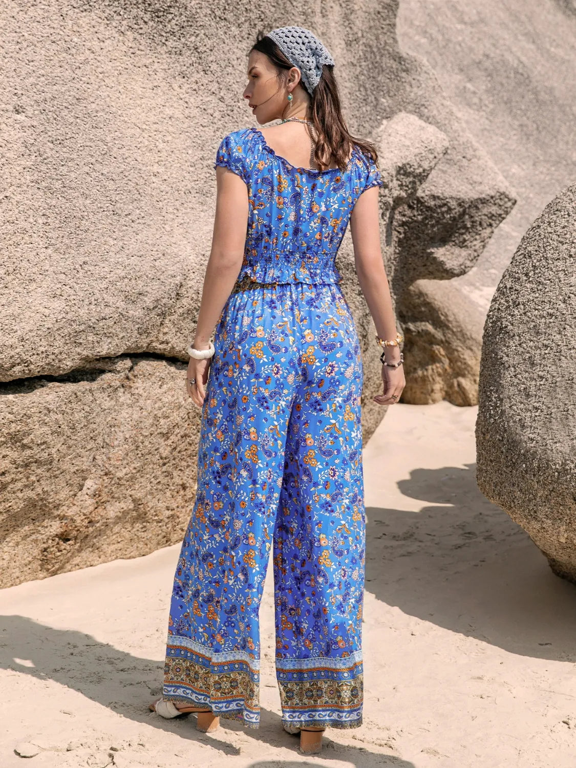 Hazel Blues® |  Printed V-Neck Top and Pants Set