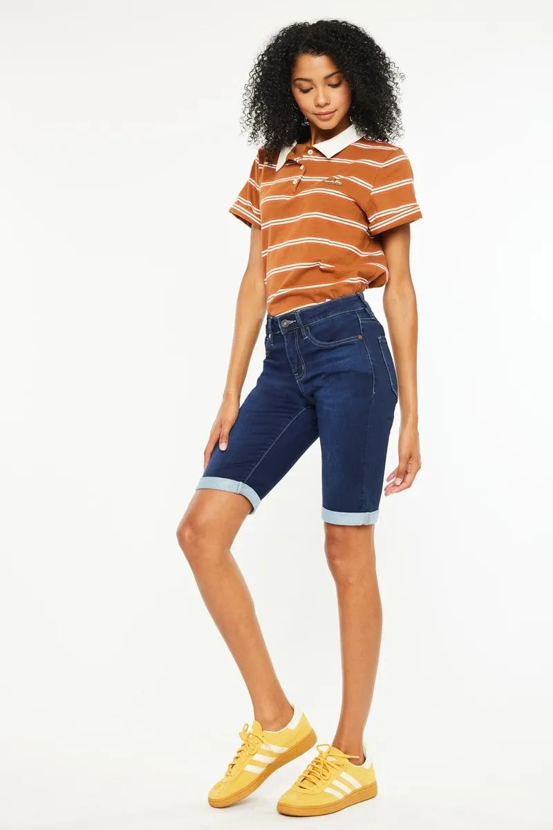 Hazel Blues® |  Kancan Mid Rise Bermuda Denim Shorts