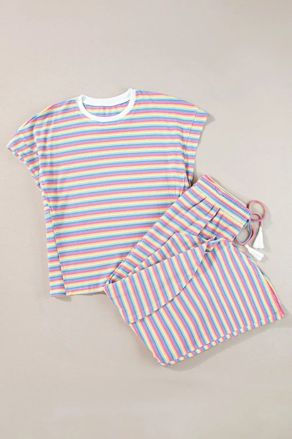 Hazel Blues® |  Striped Round Neck Short Sleeve Top and Pants Set