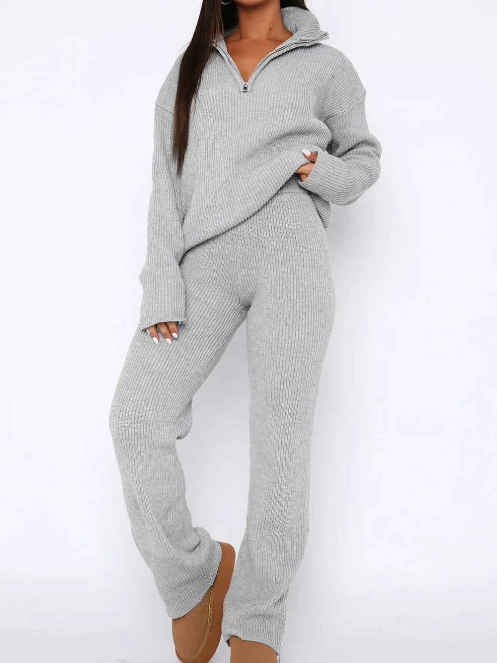 Hazel Blues® |  Quarter Zip Long Sleeve Top and Pants Set