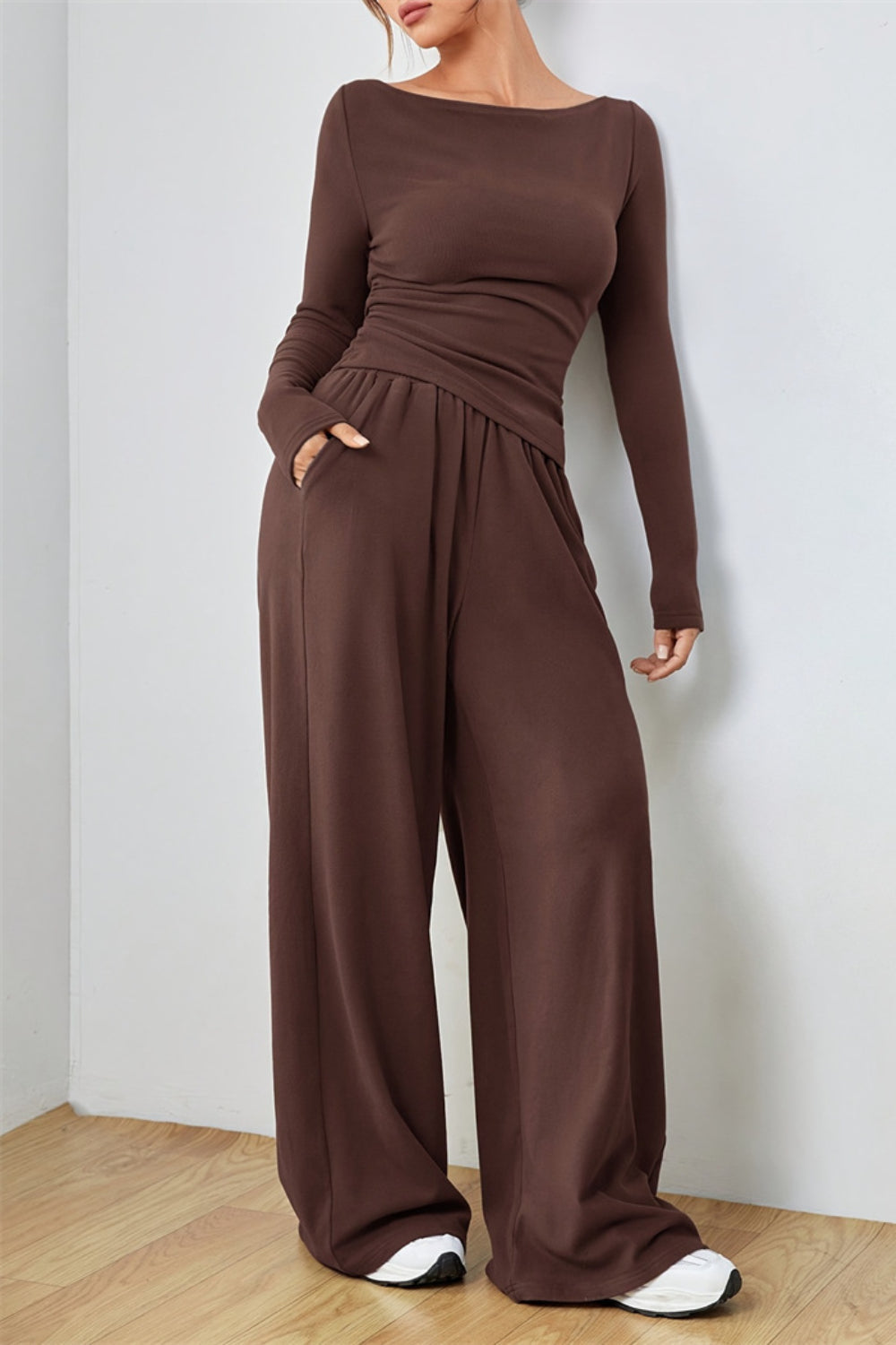 Hazel Blues® |  Boat Neck Long Sleeve Top and Pants Set