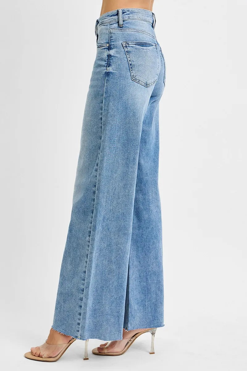 Hazel Blues® | RISEN Tummy Control High Rise Ankle Palazzo Jeans