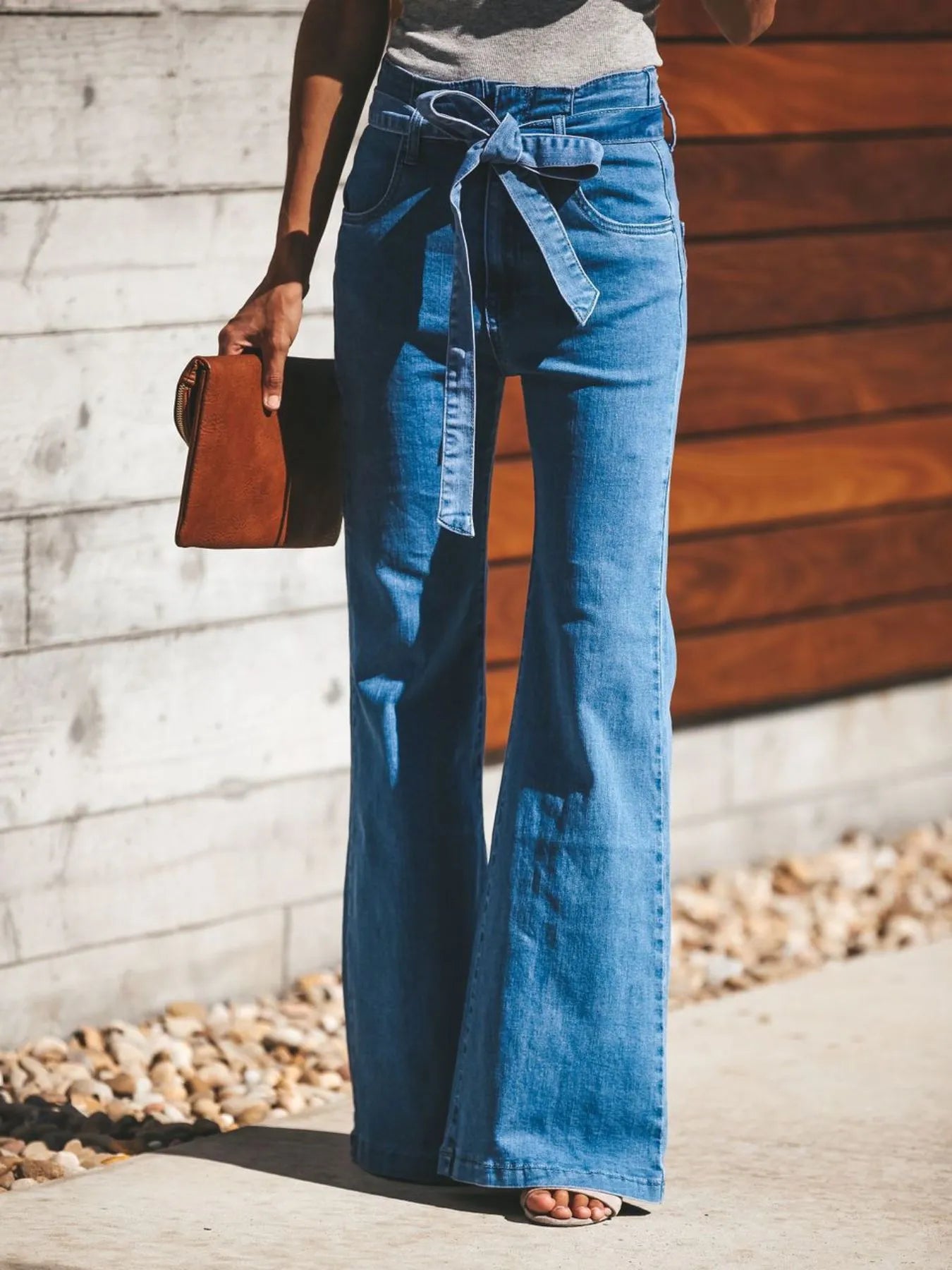 Hazel Blues® |  High-Waisted Tie-Front Flare Jeans
