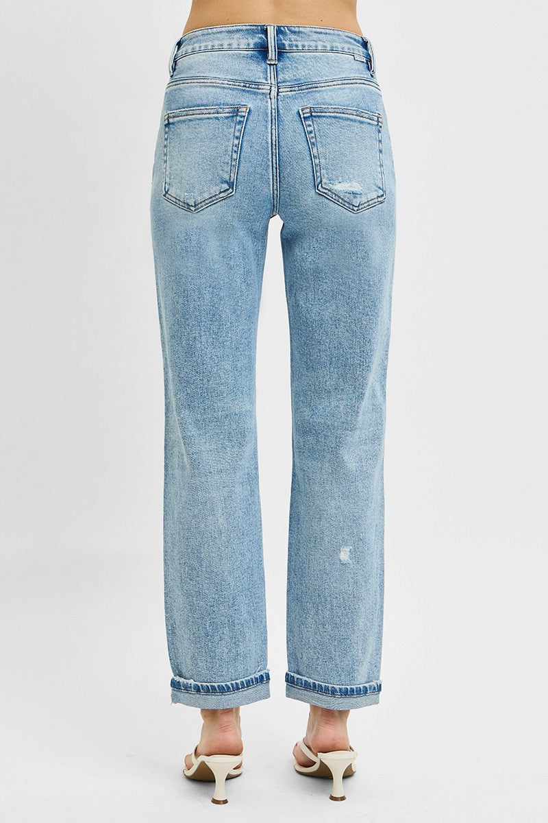 Hazel Blues® | RISEN High Rise Ankle Boyfriend Distressed Jeans
