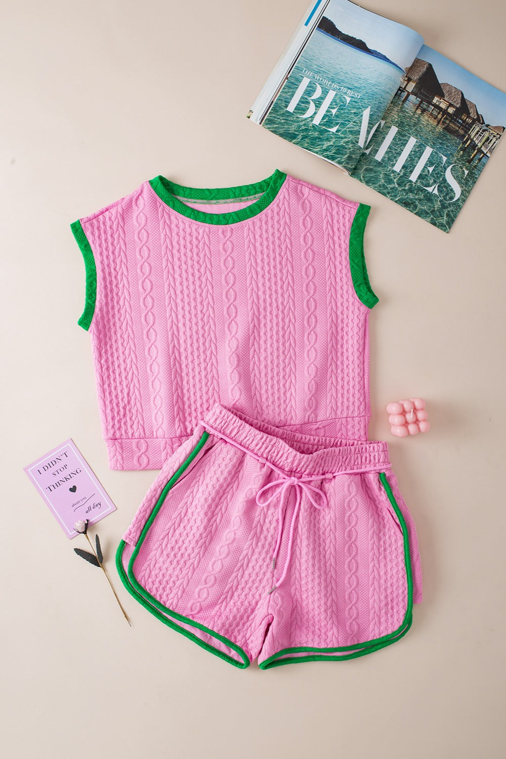 Hazel Blues® |  Contrast Trim Round Neck Top and Shorts Set
