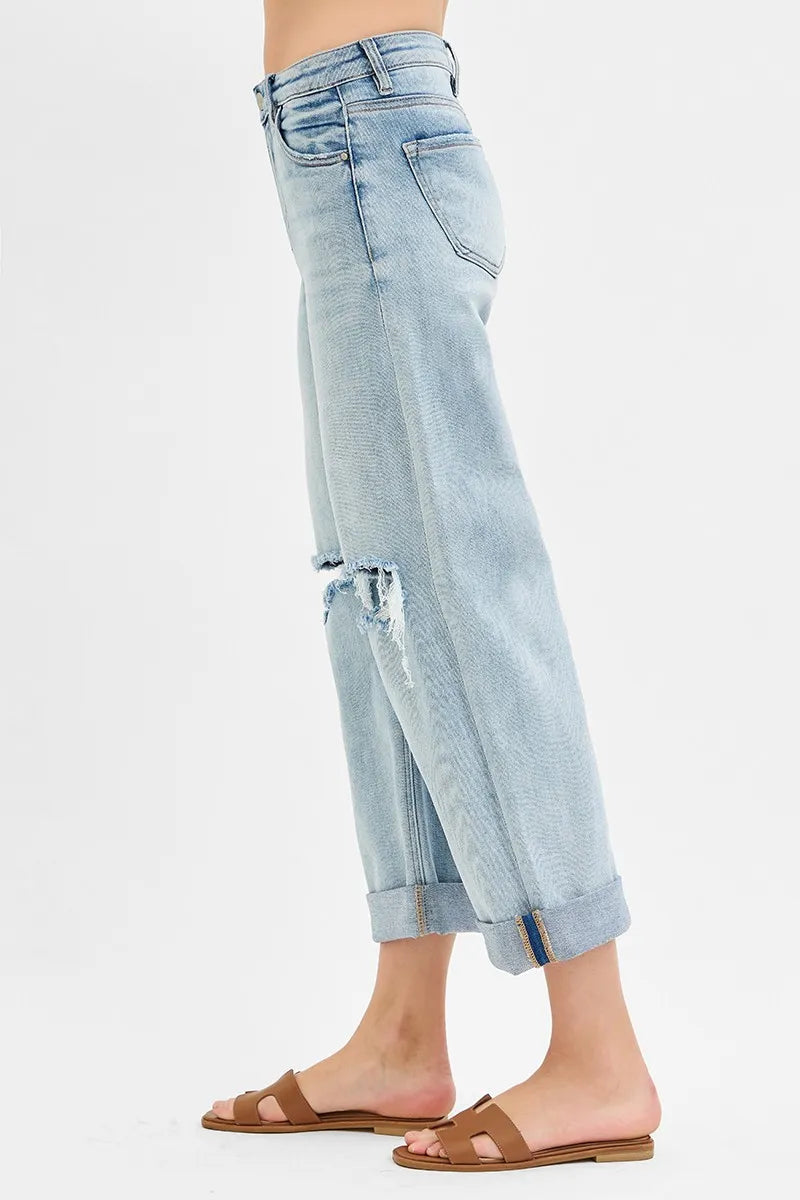 Hazel Blues® | RISEN Mid Rise Fit Boyfriend Jeans with Cuff