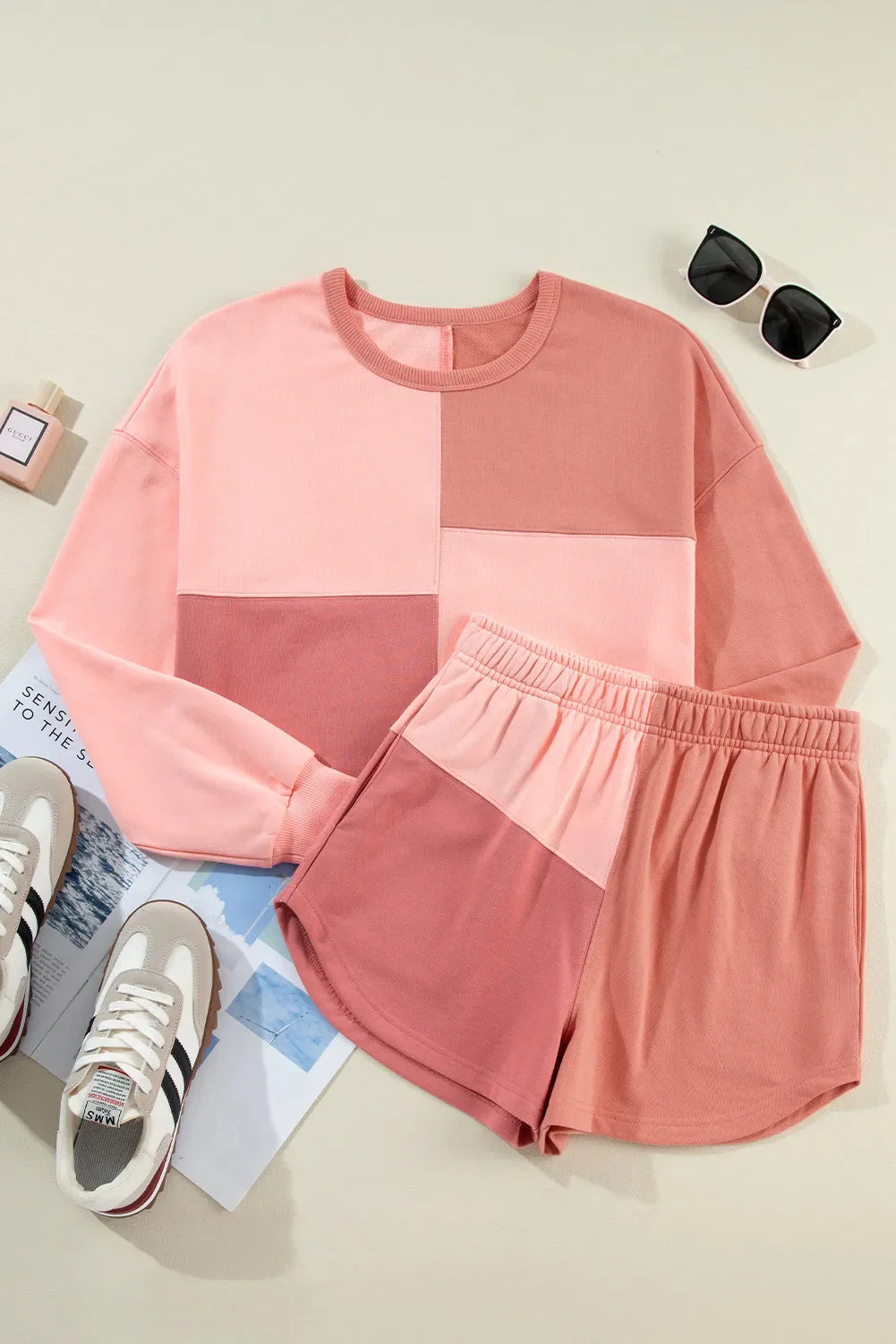 Hazel Blues® |  Color Block Round Neck Top and Shorts Set