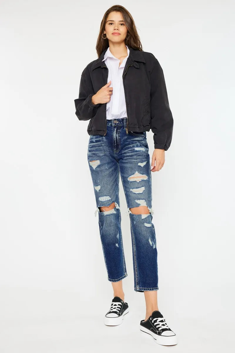 Hazel Blues® |  Kancan High Rise Distressed Mom Fit Jeans