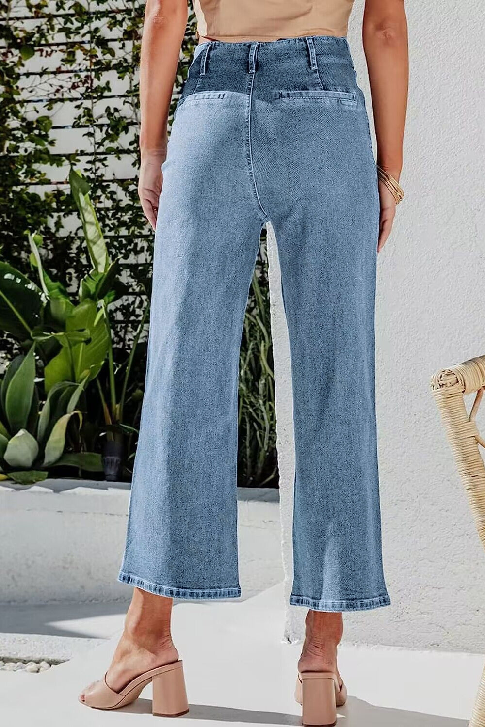 Hazel Blues® |  Button Fly Cropped Wide Leg Jeans