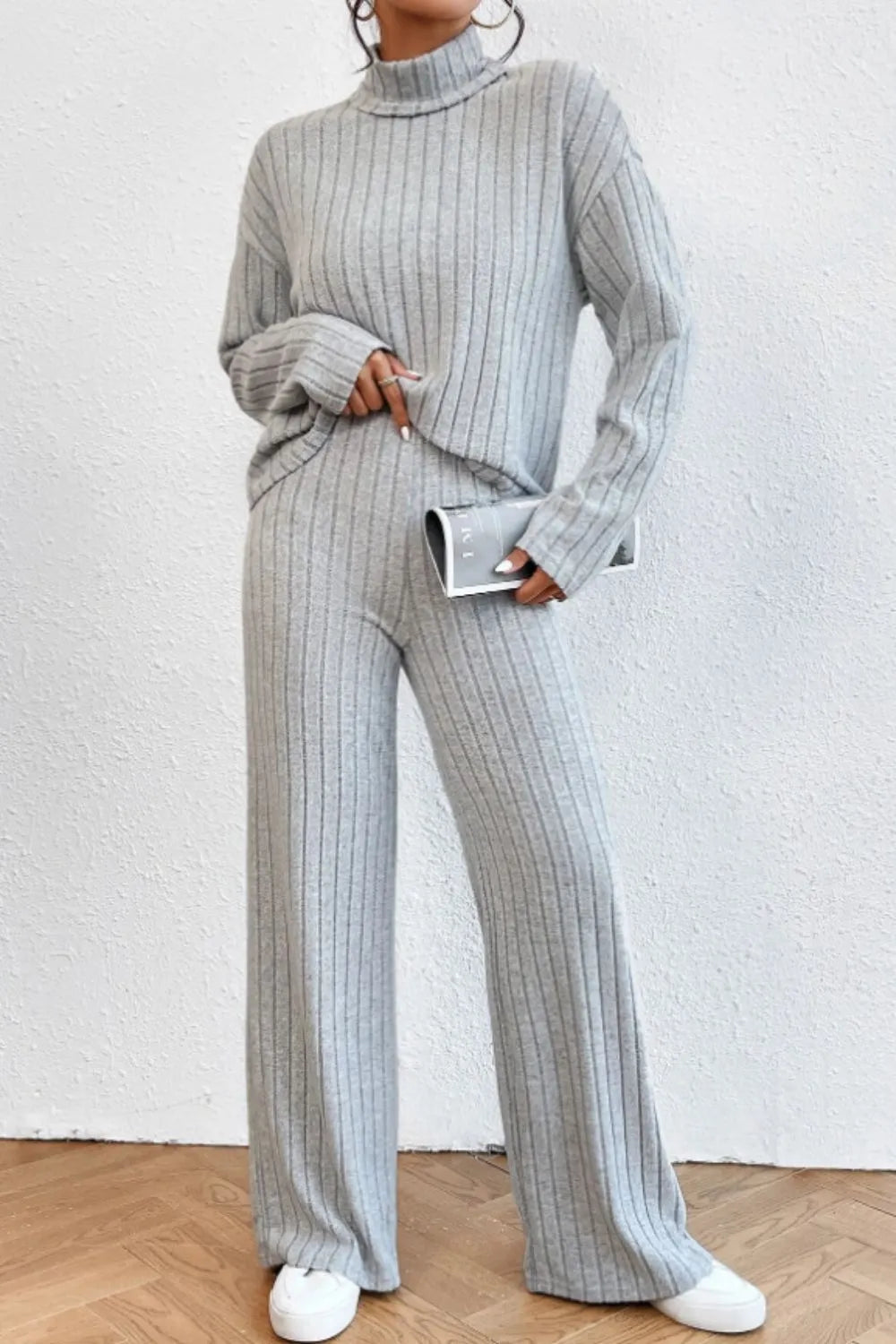 Hazel Blues® |  Mock Neck Dropped Shoulder Top and Pants Set