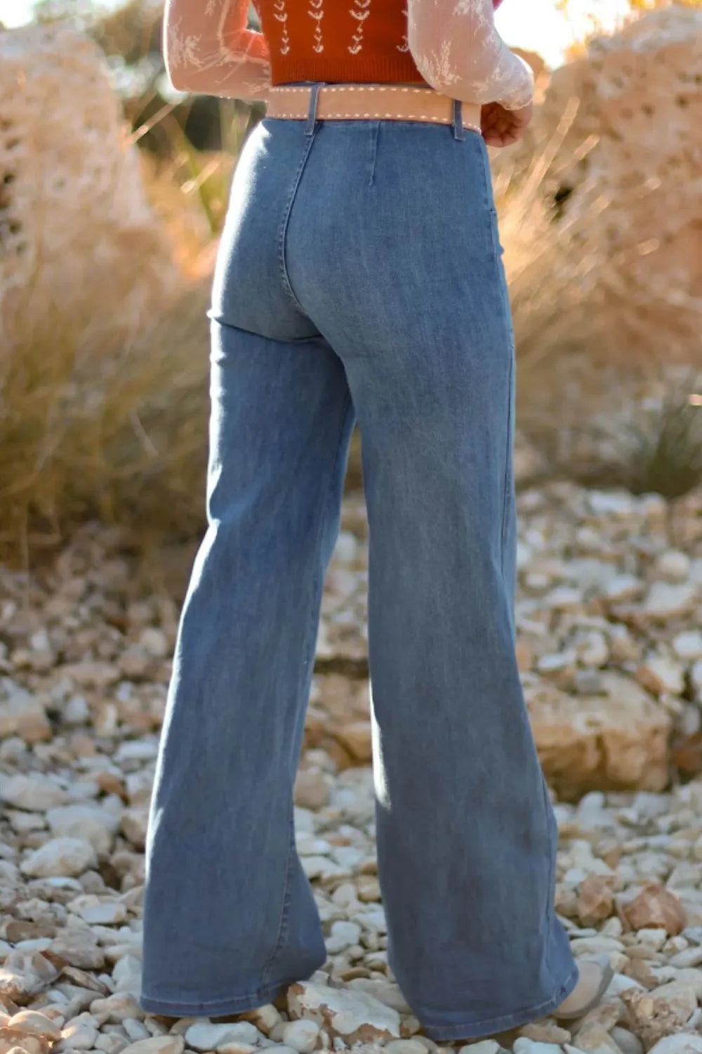 Hazel Blues® |  High-Waisted Wide-Leg Button-Front Jeans
