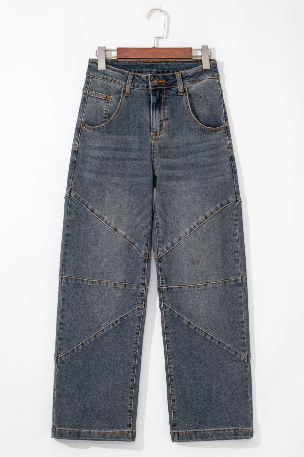 Hazel Blues® |  Exposed Stitching Loose Straight High Waist Jeans