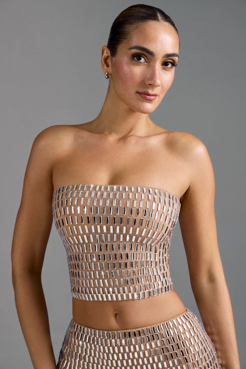 Embellished Bandeau Top in Almond