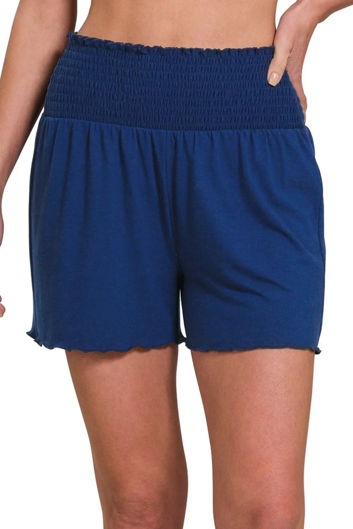 Hazel Blues® |  Zenana Elastic Waist Smocked Shorts