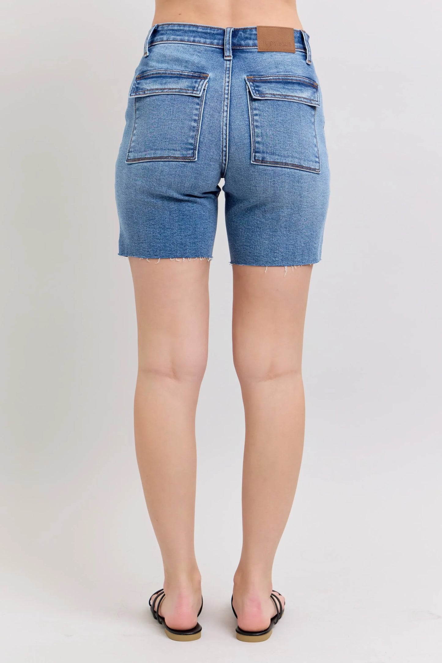 Hazel Blues® | Judy Blue Mid Rise Bermudas Denim Shorts W/ Back Flap Pockets