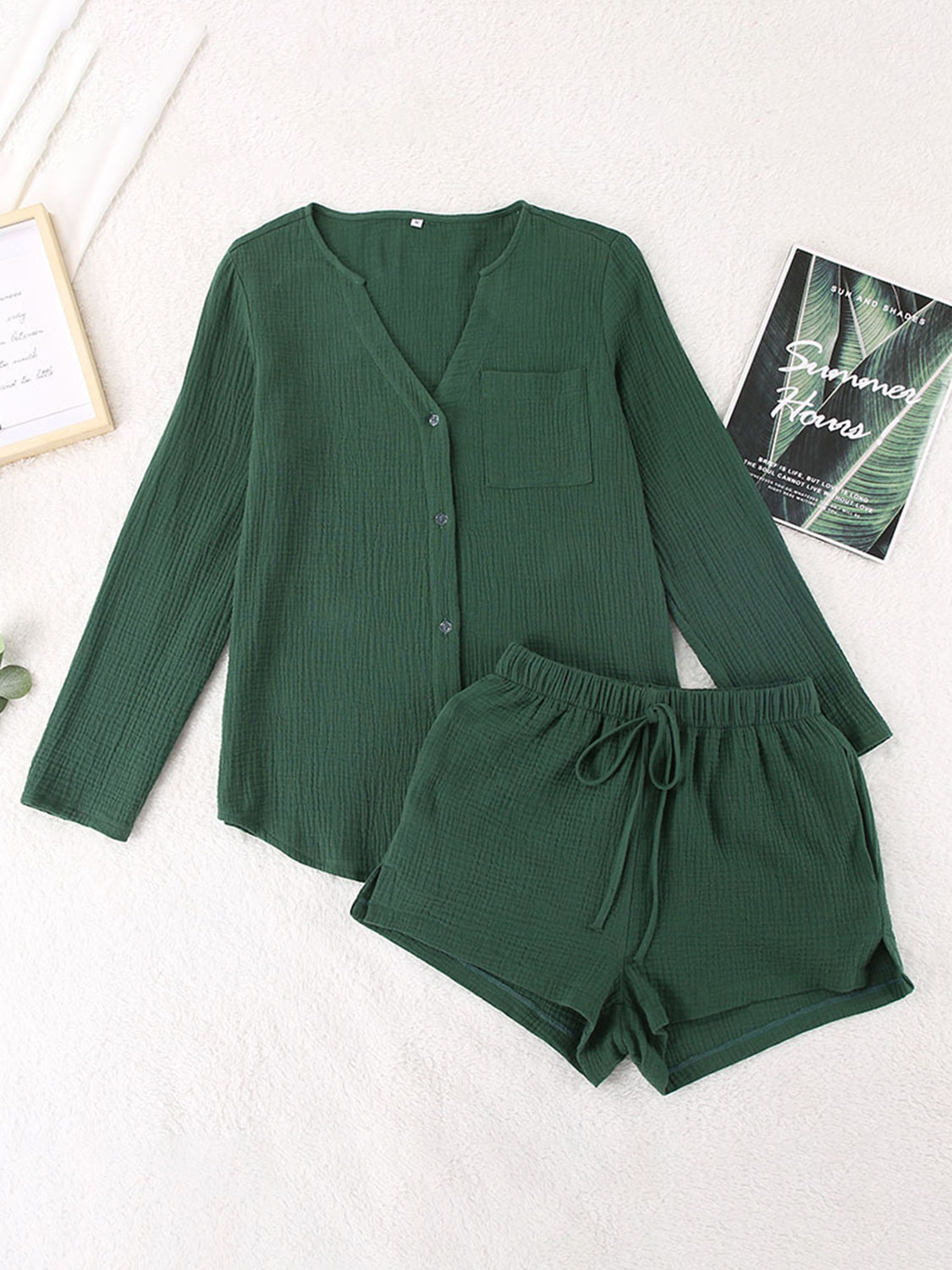 Hazel Blues® |  Notched Long Sleeve Top and Shorts Set