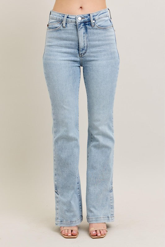 Hazel Blues® | Judy Blue Tummy Control Vintage Wash Side Slit Slim Boot Jeans