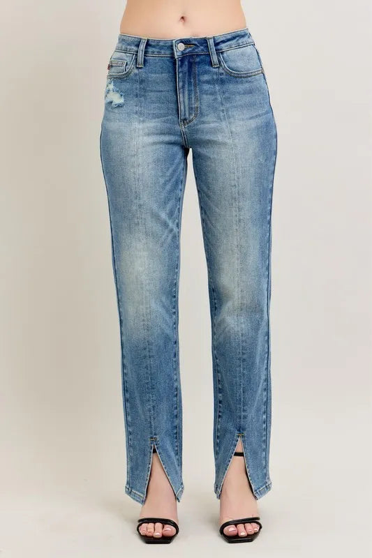 Hazel Blues® | Judy Blue High Waist Vintage Wash Front Seam & Slit Straight