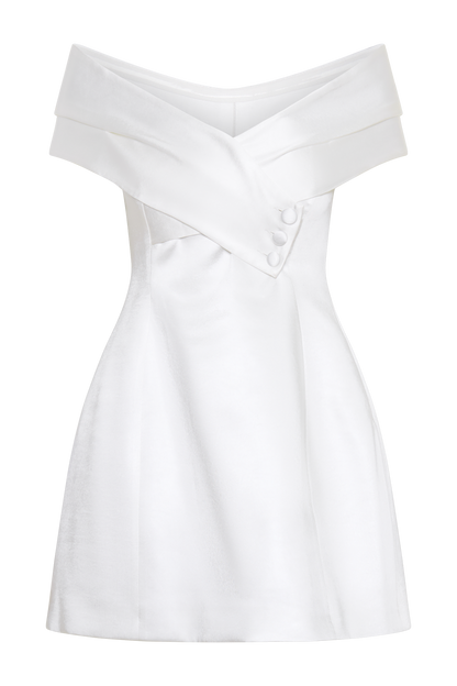 Evita Satin Off Shoulder Mini Dress - White