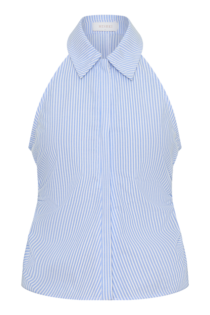 Allison Halter Sleeveless Shirt - Blue Pinstripe