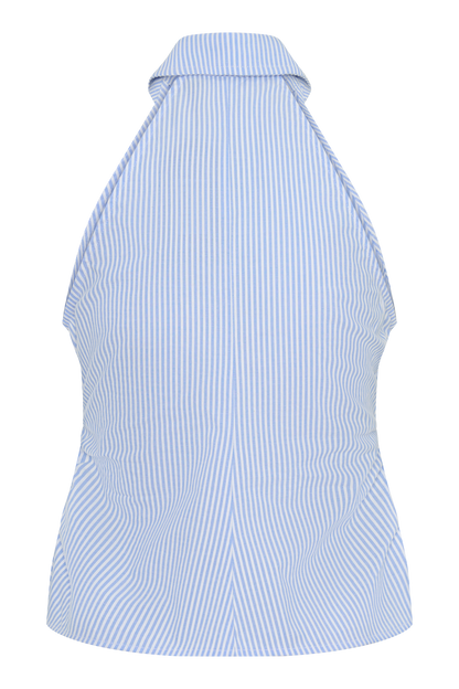 Allison Halter Sleeveless Shirt - Blue Pinstripe