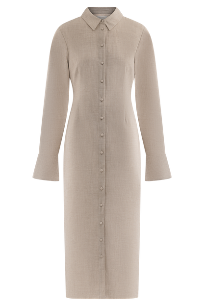 Dorian Fitted Shirt Midi Dress - Wheat Marle