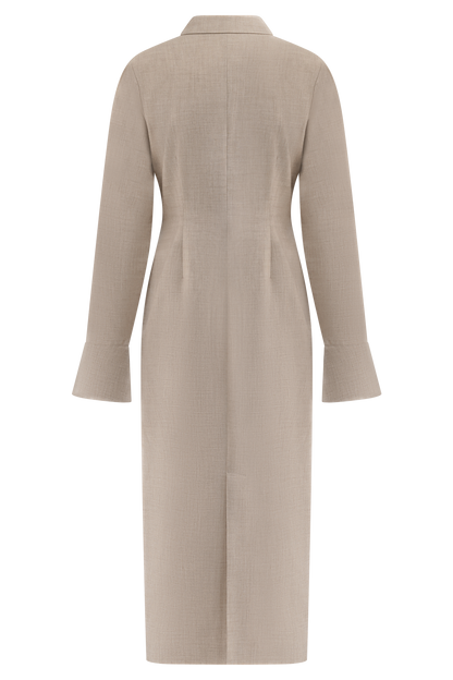Dorian Fitted Shirt Midi Dress - Wheat Marle