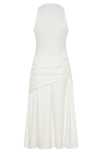 Emily Wrapped Waist Midi Dress - White