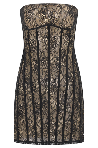 Jeannette Panelled Lace Mini Dress - Black