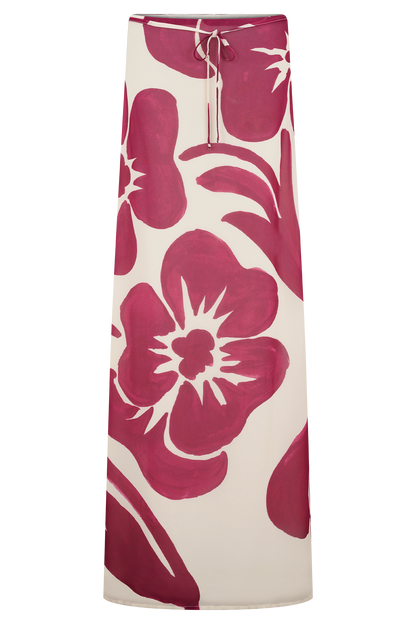 Katalina Chiffon Maxi Skirt - Red Deco Fleur Print