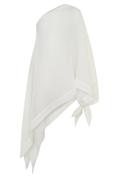 Leilani Sheer Draped Asymmetric Top - Ivory