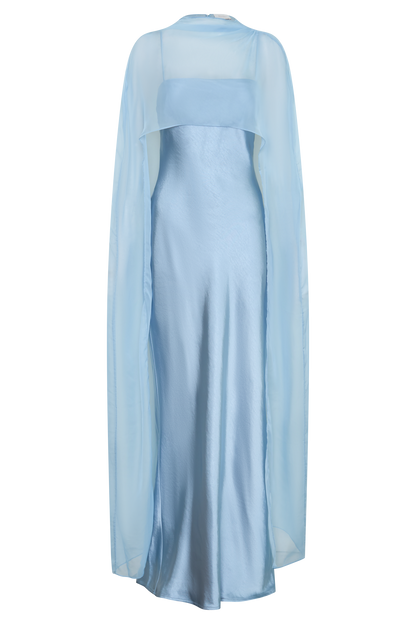 Martinne Chiffon Cape Maxi Dress - Arctic Blue