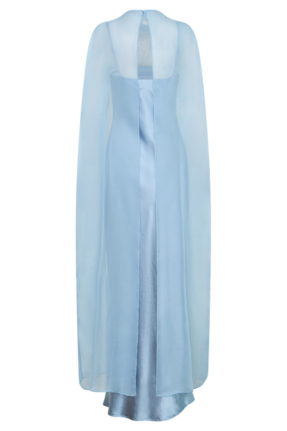 Martinne Chiffon Cape Maxi Dress - Arctic Blue