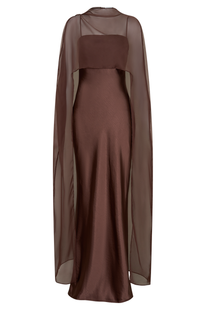 Martinne Chiffon Cape Maxi Dress - Mocha