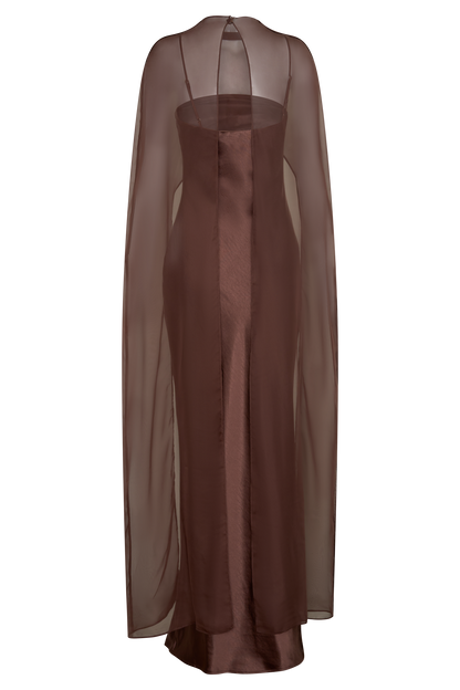 Martinne Chiffon Cape Maxi Dress - Mocha