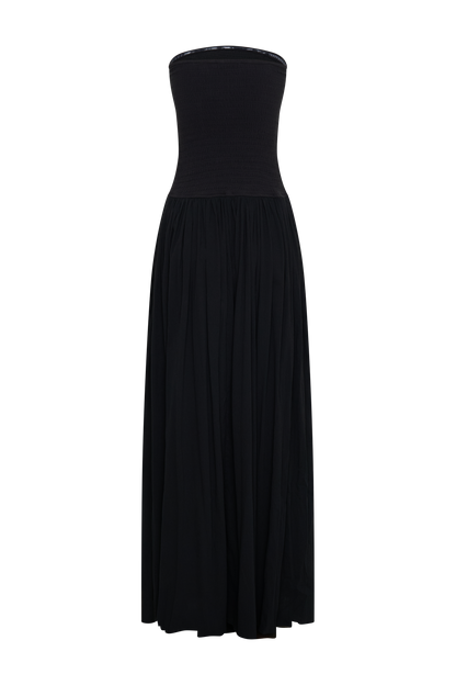 Maureen Cotton Shirring Maxi Dress - Black
