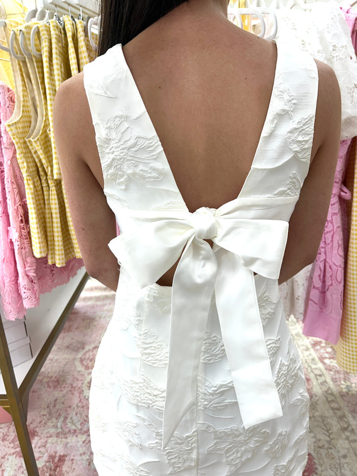 White Jacquard Mini Dress With Back Detail