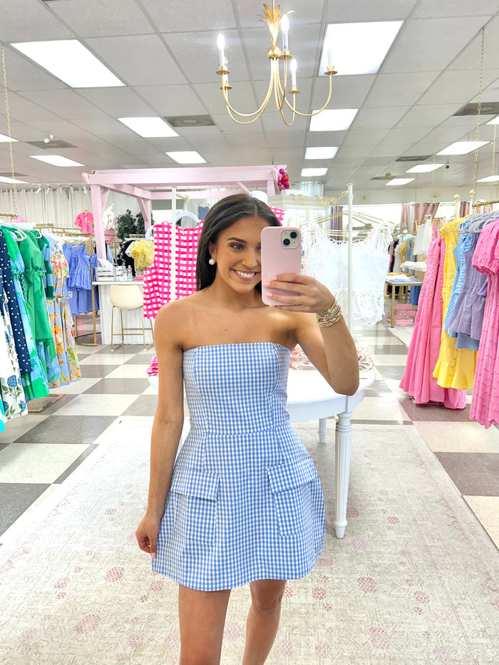 Savannah Gingham Strapless Mini Dress