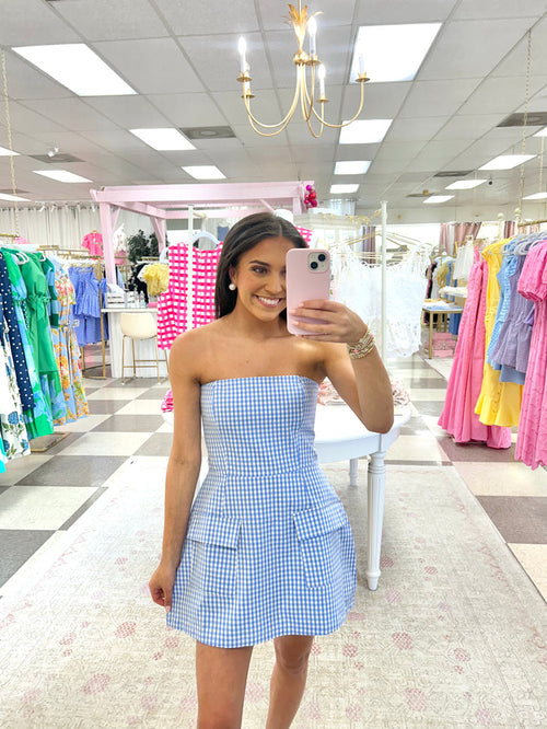 Savannah Gingham Strapless Mini Dress